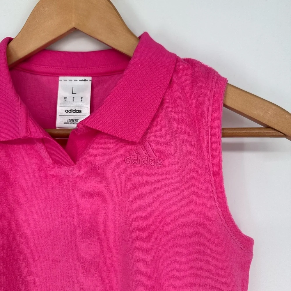 Adidas Polo Tank and All Day Short in Dark Pink Terry Cloth size Girls Large/14